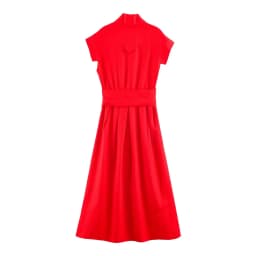 BSAY 2026 Women V Neck Cap Sleeve Midi Dress Self Tie Belt Waist Shirt Style A Line Solid Color Elegant Summer Casual Long Dress