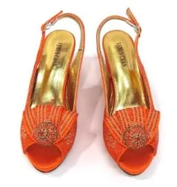 2026 Elegant Orange Peep-Toe Women Heel Pumps Italian Rhinestone Shoes & Bags Matching Set For Wedding Party Evening Occasions