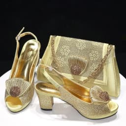 2026 Elegant Orange Peep-Toe Women Heel Pumps Italian Rhinestone Shoes & Bags Matching Set For Wedding Party Evening Occasions