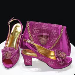 2026 Elegant Orange Peep-Toe Women Heel Pumps Italian Rhinestone Shoes & Bags Matching Set For Wedding Party Evening Occasions
