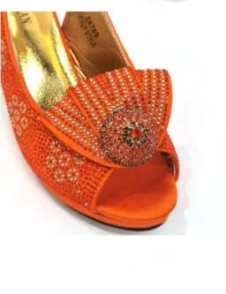 2026 Elegant Orange Peep-Toe Women Heel Pumps Italian Rhinestone Shoes & Bags Matching Set For Wedding Party Evening Occasions