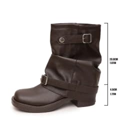 Autumn Women Slouch Mid Calf Cowboy Boots Double Metal Buckle Straps Leather Block Heel Shoes Motorcycle Short Boots