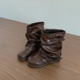 Autumn Women Slouch Mid Calf Cowboy Boots Double Metal Buckle Straps Leather Block Heel Shoes Motorcycle Short Boots