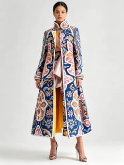 Luxury Boho Floral Jacquard Long Trench Coat Women Vintage Ethnic Embroidered Maxi Windbreaker Autumn Winter Aesthetic Overcoat