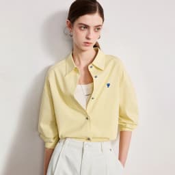 TOYOUTH Women's Pure Cotton Shirt 2026 New Heart Embroidery Solid Color Simple Versatile Basic Top