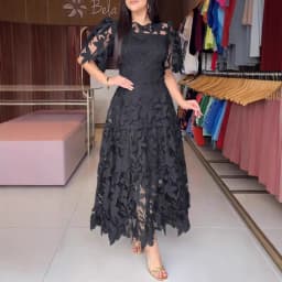Women Hollow Out Dresses A Line Solid Dress Ankle Lenth Half Sleeves Waist Cinch Slight Strech Slim Casual Elegant 2026 Summer