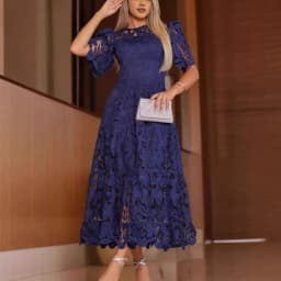 Women Hollow Out Dresses A Line Solid Dress Ankle Lenth Half Sleeves Waist Cinch Slight Strech Slim Casual Elegant 2026 Summer