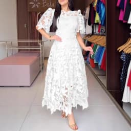 Women Hollow Out Dresses A Line Solid Dress Ankle Lenth Half Sleeves Waist Cinch Slight Strech Slim Casual Elegant 2026 Summer