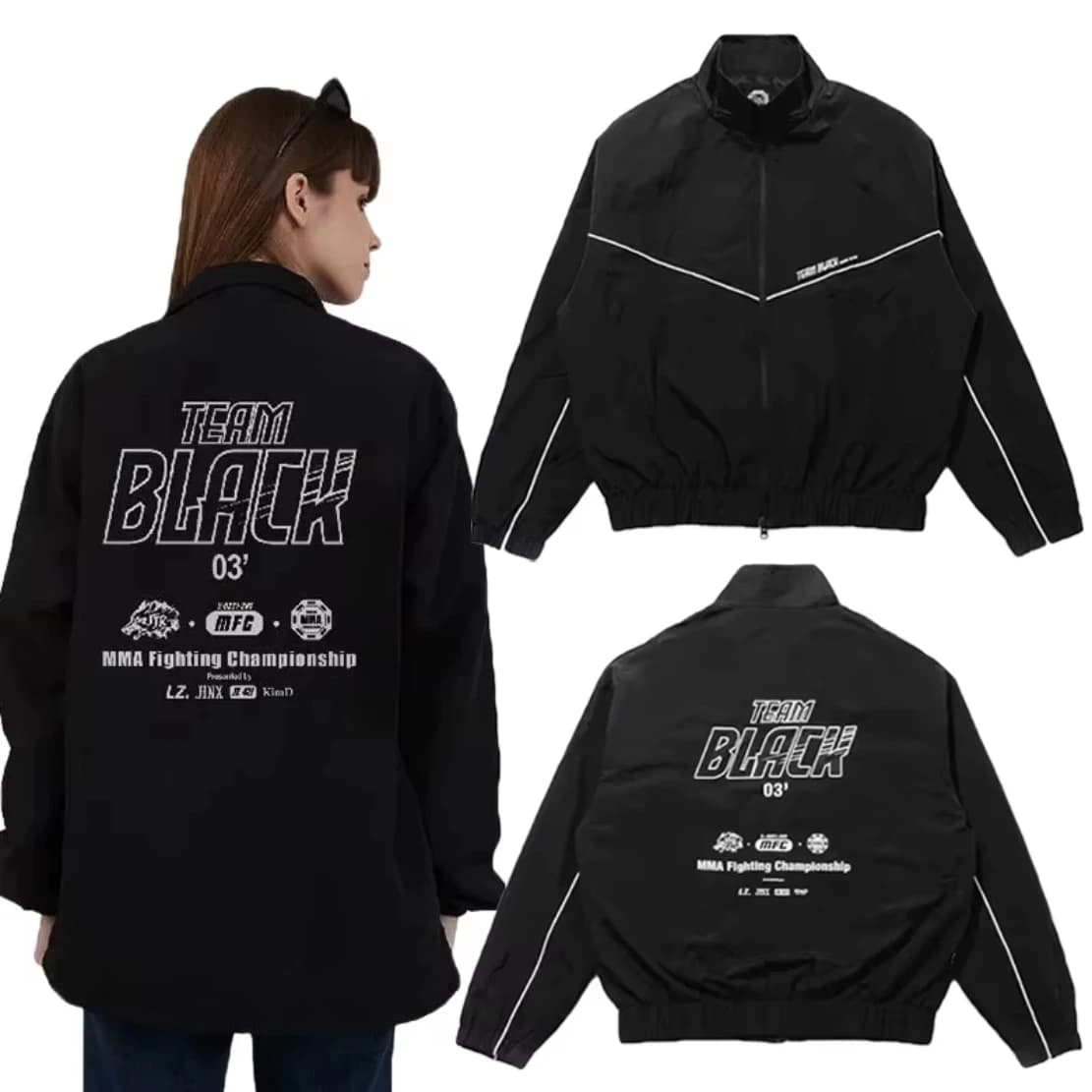 Unisex Black Zipper Jacket, Jinx Manhwa Team Black Jaekyung Cosplay Coat MMA Fight Championship Casual Costume