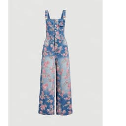 Vintage Washed Floral Print Denim Overalls For Women Adjustable Strap Wide Leg Elegant Daily Fashion Jumpsuit