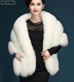 Winter Scarves Woman Faux Fox Fur Coat Fur Shawl Jackets for Women Cloak with Pocket White, Pink, Gray Women's Winter Jacket