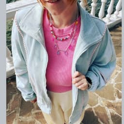 Women Sweet Casual Oversized Denim Jacket Pom-pom Contrast Stitch Decor Stand Collar Full Zipper Drop Shoulder Loose Short Outer