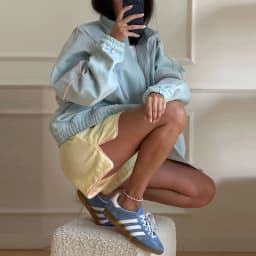 Women Sweet Casual Oversized Denim Jacket Pom-pom Contrast Stitch Decor Stand Collar Full Zipper Drop Shoulder Loose Short Outer