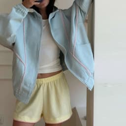 Women Sweet Casual Oversized Denim Jacket Pom-pom Contrast Stitch Decor Stand Collar Full Zipper Drop Shoulder Loose Short Outer