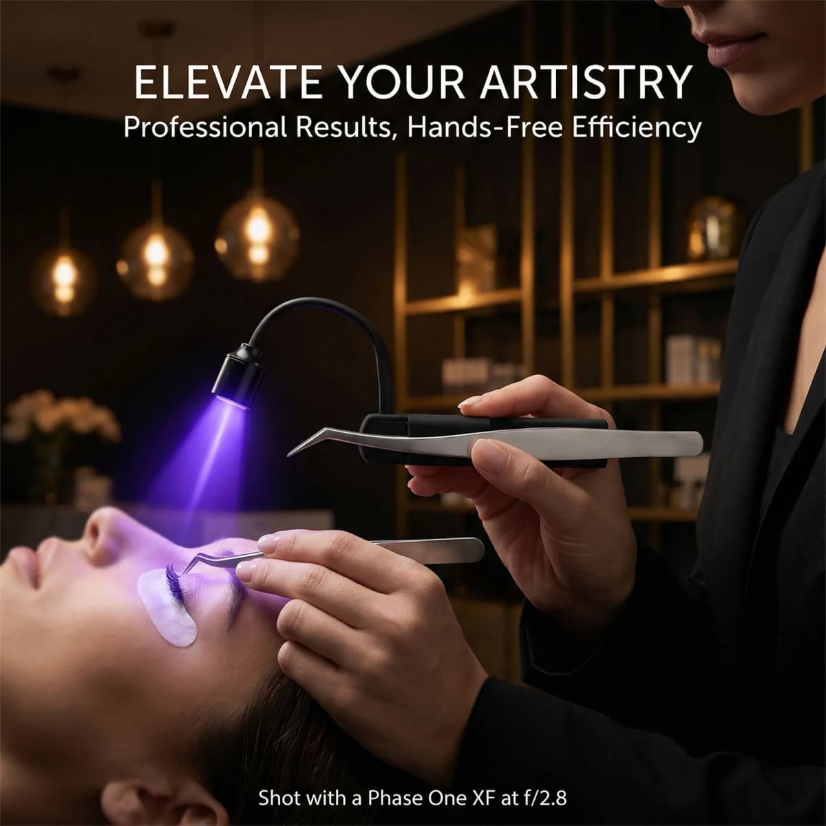 LED Lash Lamp 1W 395nm Fast Glue Curing Light and Portable Tweezers for Eyelash Extension Lash Extension Lamp Lash Tweezers Lamp