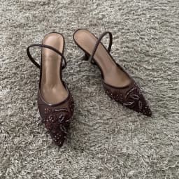 2026 String Bead Mesh Embroider Slingback High Heels Women Sexy Pointed Toe Heeled Sandals Summer Elegant Luxury Designer Shoes
