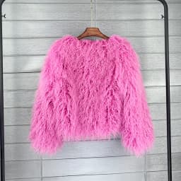 Women's Fur Coat Colorful Furry Pink Lamb Wool Faux Fur Coat Female Shaggy Sheepskin Coat Winter Artificial Fur Jacket