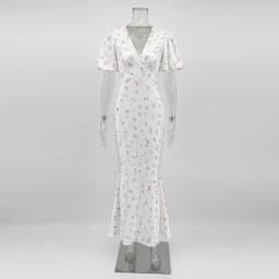 TARUXY Stylish Printed Maxi Dress Women Elegant Slim V-Neck Short-Sleeve Evening Dress Summer New Casual Commuter Female Dress