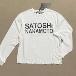 Men Waffle Knit Long Sleeve T-Shirt Satoshi Nakamoto Boxy Distressed Vintage Block Letter Front Print Tops