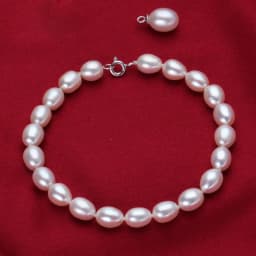 Real Natural White Freshwater Pearl Bracelet Women,Cute 925 Silver Pearl Strand Bracelet Ladies Wife Mother Birthday Gift White
