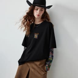 TOYOUTH Women's Long Sleeve T Shirt 2026 Autumn New Cotton Fake Two Piece Splicing Loose Drop Shoulder Urban Nomadic Casual Tops