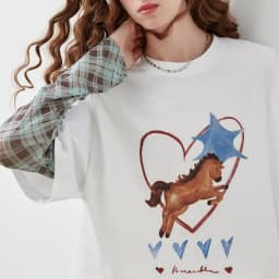 TOYOUTH Women's Long Sleeve T Shirt 2026 Autumn New Cotton Fake Two Piece Splicing Loose Drop Shoulder Urban Nomadic Casual Tops