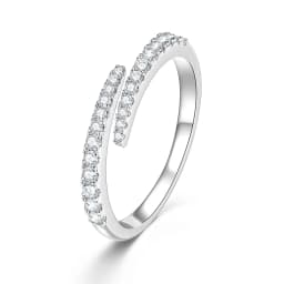 Lnngy Certified Moissanite Opening Ring for Women Girls Sparkling Lab Diamond Half Eternity Wedding Ring Adjustable Jewelry Gift