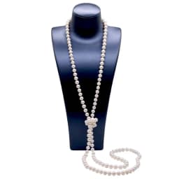 Pearl Long Necklace Natural Freshwater White Pearl Long Sweater Chain Engagement Dress Necklace Women Long Necklace