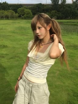 Tonngirls Y2k Japanese Striped T-shirts Women Slim Two Pieces Tops Short Sleeve American Retro Vintage Tops Streetwear Tee Tops