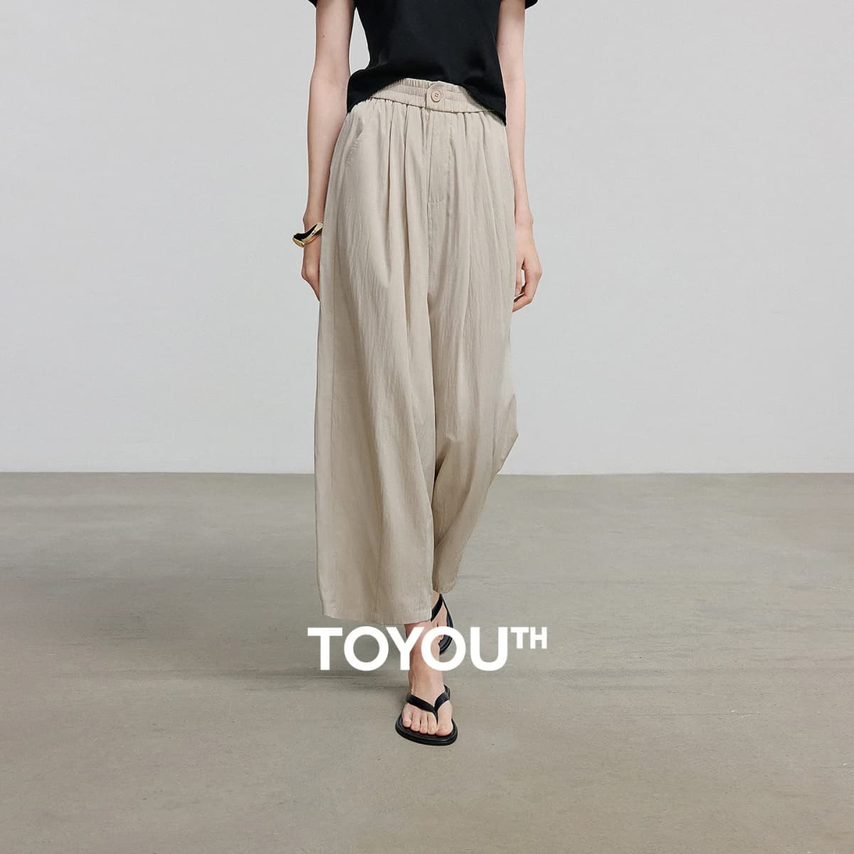 TOYOUTH Women Pants 2026 Summer New Lazy Relaxed Lightweight Casual Pants Cotton Crepe Texture Pleated Yamamoto Pants