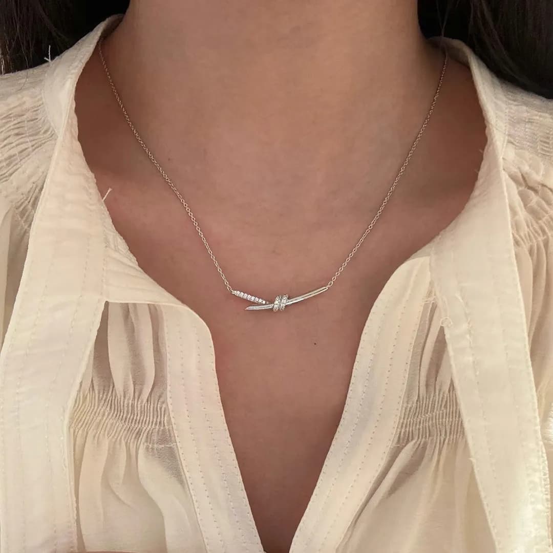 Electroplated 18K Gold Knot with Diamond Necklace for Women, High-End Jewelry Gift