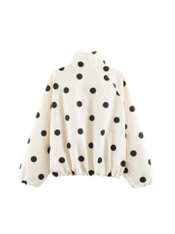 TFMLN Women Retro Polka Dot Printed Bomber Jacket Stand Collar Oversized Streetwear Spring Casual Trendy Outerwear 2026 New