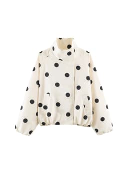 TFMLN Women Retro Polka Dot Printed Bomber Jacket Stand Collar Oversized Streetwear Spring Casual Trendy Outerwear 2026 New