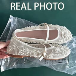 Luxury Pearl Flower Beige Black Ballet Flats Women Summer 2026 Breathable Lace Buckle Decorat Mary Jane Shoes Woman's Soft Pumps