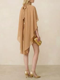TWOTWINSTYLE Fashion Hollow Out Dresses for Women O Neck Cloak Sleeve High Waist Slimming Solid Mini Dress Female Fashion 2026