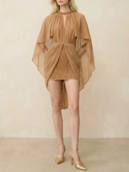 TWOTWINSTYLE Fashion Hollow Out Dresses for Women O Neck Cloak Sleeve High Waist Slimming Solid Mini Dress Female Fashion 2026