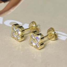 Lnngy Certified Moissanite Flower Earring With Certificate For Women Korean INS Four Leaf Flowers Stud Earrings Daily Jewelry