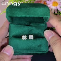 Lnngy Certified Moissanite Flower Earring With Certificate For Women Korean INS Four Leaf Flowers Stud Earrings Daily Jewelry