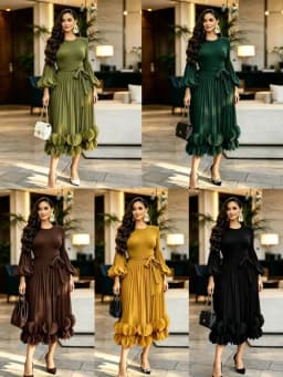2026 Miyake Light Luxury High-end Round Neck Dress Women's Summer Pleated Ruffle Edge Design Temperament Long Dress