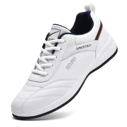 Double Star Men's White Leather Casual Sneakers Lightweight Breathable Non-slip Walking Sport Shoes