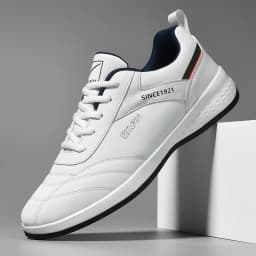 Double Star Men's White Leather Casual Sneakers Lightweight Breathable Non-slip Walking Sport Shoes