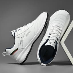 Double Star Men's White Leather Casual Sneakers Lightweight Breathable Non-slip Walking Sport Shoes