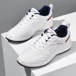 Double Star Men's White Leather Casual Sneakers Lightweight Breathable Non-slip Walking Sport Shoes