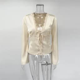 Tsiisd Women's Lace Satin Lace-Up Vest Top Patchwork Fashion Romantic Premium Commute Summer Tank Female Bandage V-Neck Top 2026