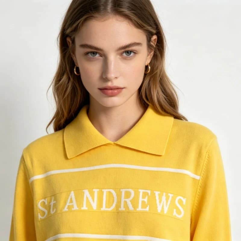 Ladies Polo-neck Knitted Embroidered Sweater Academic Style Casual Pullover Luxury Brand Design Fashionable Golf Knitted Shirt