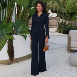 Women Two Piece Suit Set Long Sleeve Fitted Peplum Blazer High Waist Flared Trousers Commuter Business Casual Matching Outfits