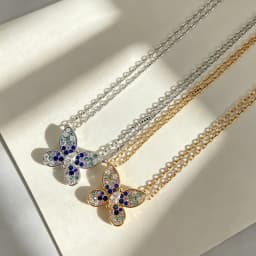Butterfly Pendant 925 Silver Colorful 5A Zircon Crystal Wing Women's Necklace Double Layer Chain Dainty Valentine's Jewelry Gift