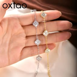 OXTAO Luxury Moissanite Bracelet Silver/Gold Color D VVS1 for Women Four-leaf Flower Clover Bracelet Engagement Wedding Jewelry