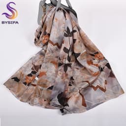 2016 Winter Fashion Women's Scarf Hot Sale Mulberry Silk Scarves Shawl Female Long Silk Scarf Blue and Coffee 180*110cm