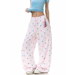 ZHIZOU Women Yellow Baggy Wide Leg Sweatpants American Star Print Pants Harajuku Japanese 2000s Style Vintage Y2k Dance Trouse